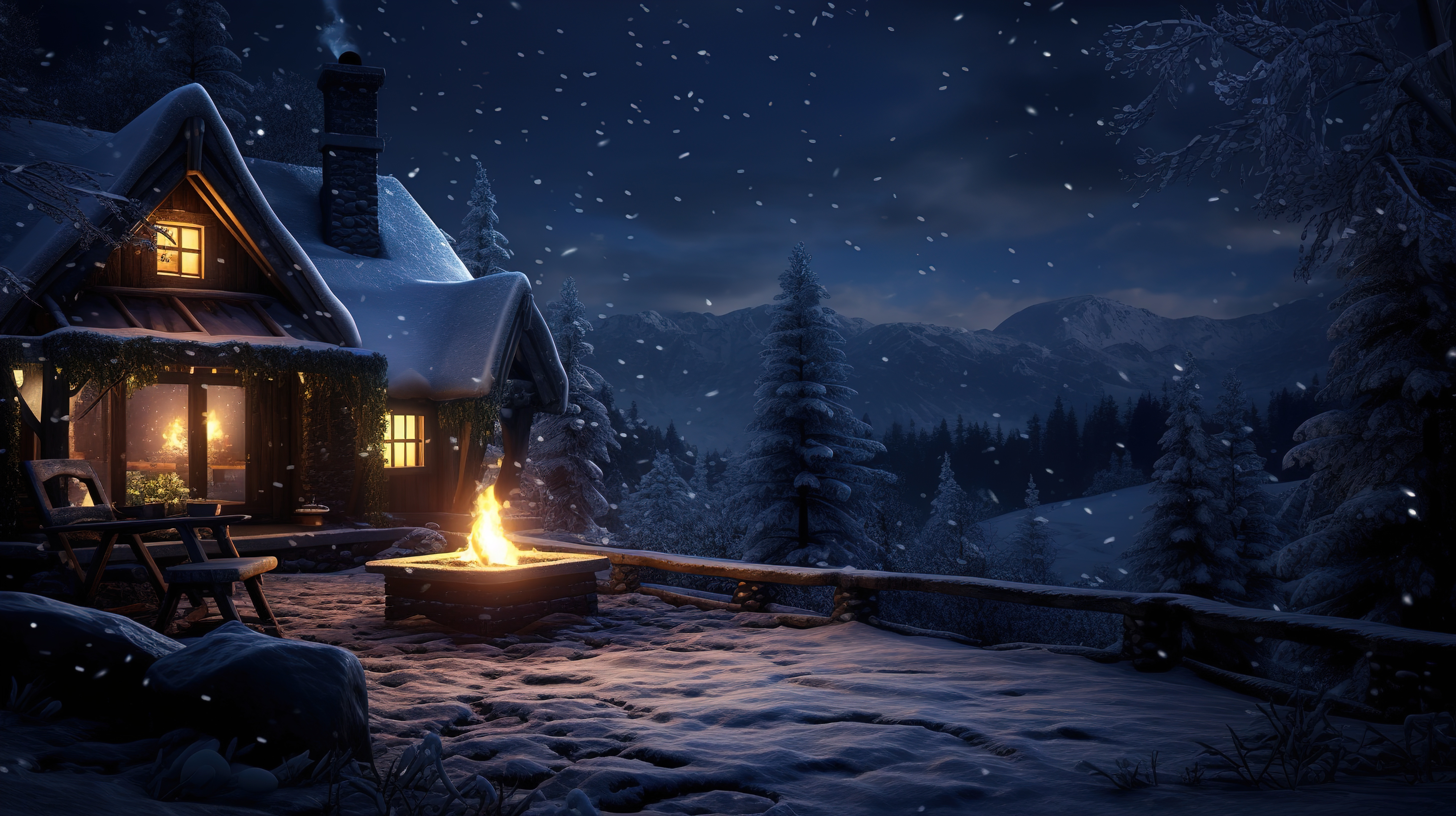 A cozy house for Christmas covered with snow in a winter fairy tale for the New Year. AI generated